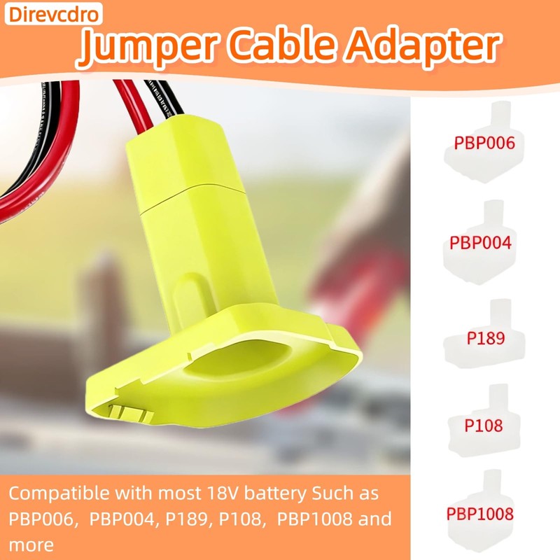 Jumper Cables Adapter Compatible with Ryobi 18V Battery, 2FT 12AWG