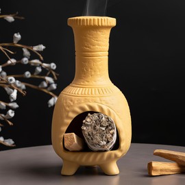 MOUGIGI Handcrafted Terracotta Palo Santo Burner - Mexican Style Chiminea Clay Incense Dish & Anxiety Relief, Mini Aromatic Home Altar with Chimney Design, Meditation Gift for Women/Mom