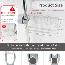 YoHyien Stainless Steel Shower Caddy No Drill, Shower Soap Holder for Riser Rail 22-32 mm, Clip on Bathroom Shelf, Sponge Holder with Dish Cloth Hanger for Kitchen Sink Faucet (Silver)