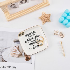 COZITED Aunt Gifts from Niece Ring Trinket Dish - Aunt & Niece Will Always Be Connected By Heart, Niece Gifts from Auntie Birthday Christmas Valentines Mother's Day Gifts for Aunt Niece