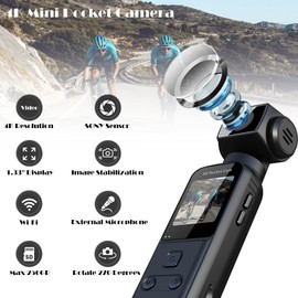 ZOMFOM 4K Body Camera with External Microphone, Mini Video & Audio Pocket Cam 270° Rotation Camera for Outdoor Sport, Bike, Travel, Police Law Enforcement, Personal Civilians, 64GB Included