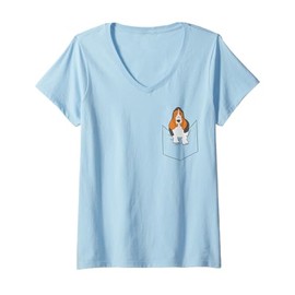 Womens Funny Dog Basset Hound In Pocket Basset Dog V-Neck T-Shirt