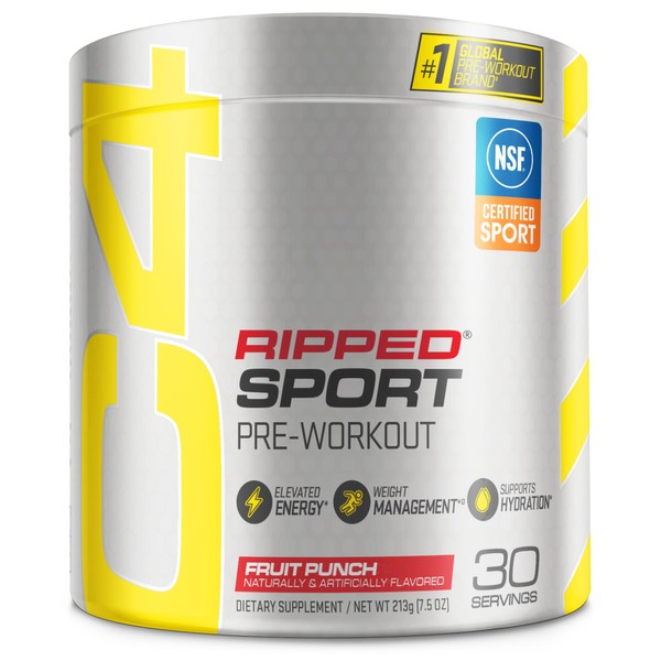 C4 Ripped Sport Pre Workout Powder Fruit Punch - NSF Certified for Sport + Sugar Free Preworkout Energy Supplement for Men & Women | 135mg Caffeine | 30 Servings