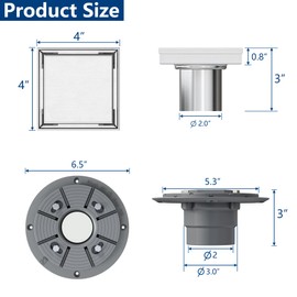 Neodrain 4-Inch Square Shower Drain with Tile Insert Grate, Professional Brushed 304 Stainless Steel Rectangle Shower Floor Drain Manufacturer, Floor Shower Drain with Shower Drain Base