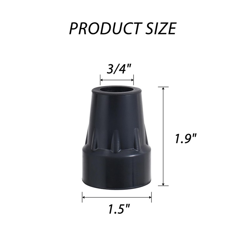 Walking Cane Tips 3/4 Inch Heavy Duty Black Cane Rubber
