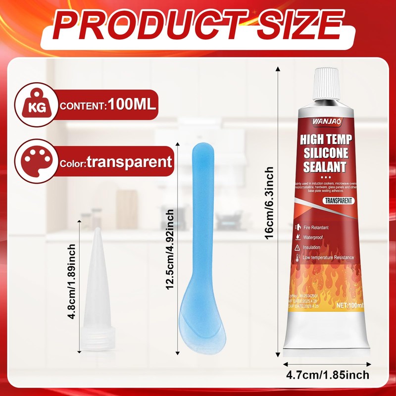 WANJAO 482°F High Temp Silicone Sealant, High Heat Silicone Sealant