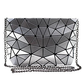 Goclothod Handbag Fashion Holographic Laser Shoulder Bag Geometric Envelope Clutch Chain Crossbody Purse for Women (Silver)