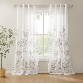 Madison Park Cecily Semi Sheer SINGLE Panel Window Curtain Burnout Botanical Print, Easy To Hang, Fits up to 1.25" Diameter Rod, 50x84", Leaves Grey (Pack of 1)