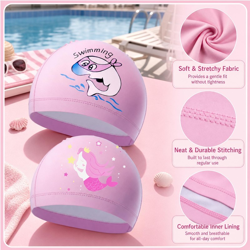 2PCS Swimming Cap, Swimming Hat, Soft Stretchy Design Swim Hat