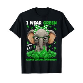 I Wear Green For Kidney Disease Awareness Elephant & Bandana T-Shirt