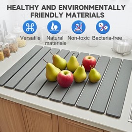 Stone Drying Mat for Kitchen Counter,Large Foldable Diatomaceous Stone Dish Drying Mat,Quick Dry Stone Mat for Kitchen Counter ( Dark Gray, 24"×16")