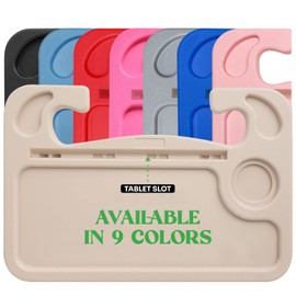 lebogner lebogner Steering Wheel Tray, Car Tray for Eating, Hook On Steering Wheel Desk for Food, Laptop and Car Accessories, Car Road Trip Must Haves Gadgets Car Table (Beige, with Tablet Slot)