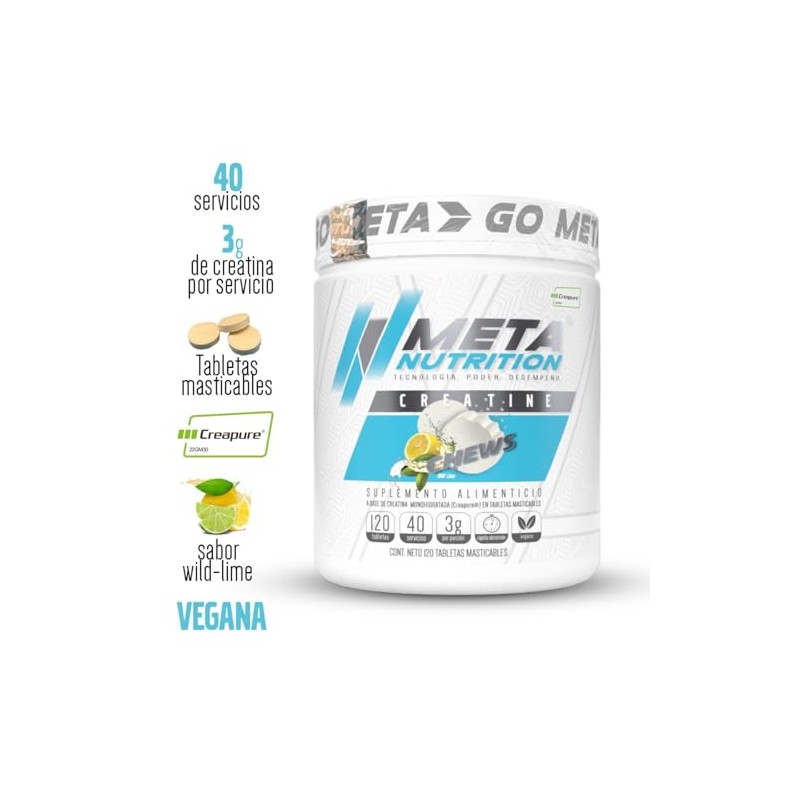 Meta Nutrition Creatine Chews, Creapure, Creatina en Prácticas Tabletas Masticables,