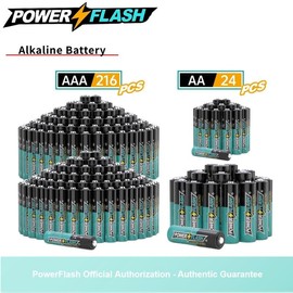 POWERFLASH AAA216pcs+AA24pcs Combo Pack Batteries, Long-Lasting Power, Leakproof Design, 10 Years Shelf Life, Alkaline Battery for Household and Office Dev Accessories Durable Electronic Game Device Phone