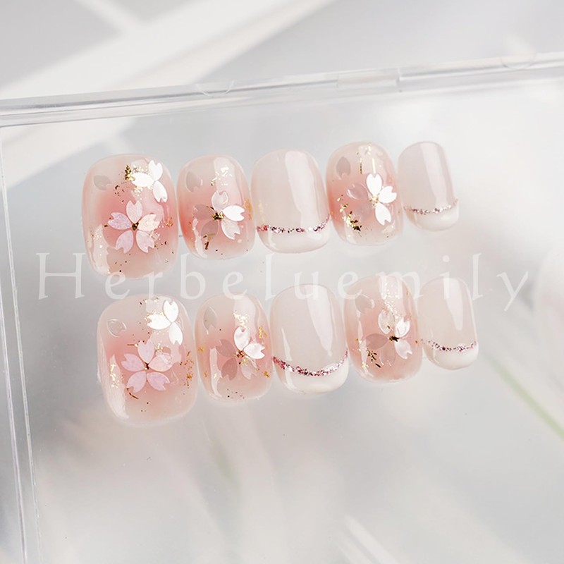 Herbeluemily Nail Tip, Short, Handmade, Storage Case, 10 Pieces, Gel
