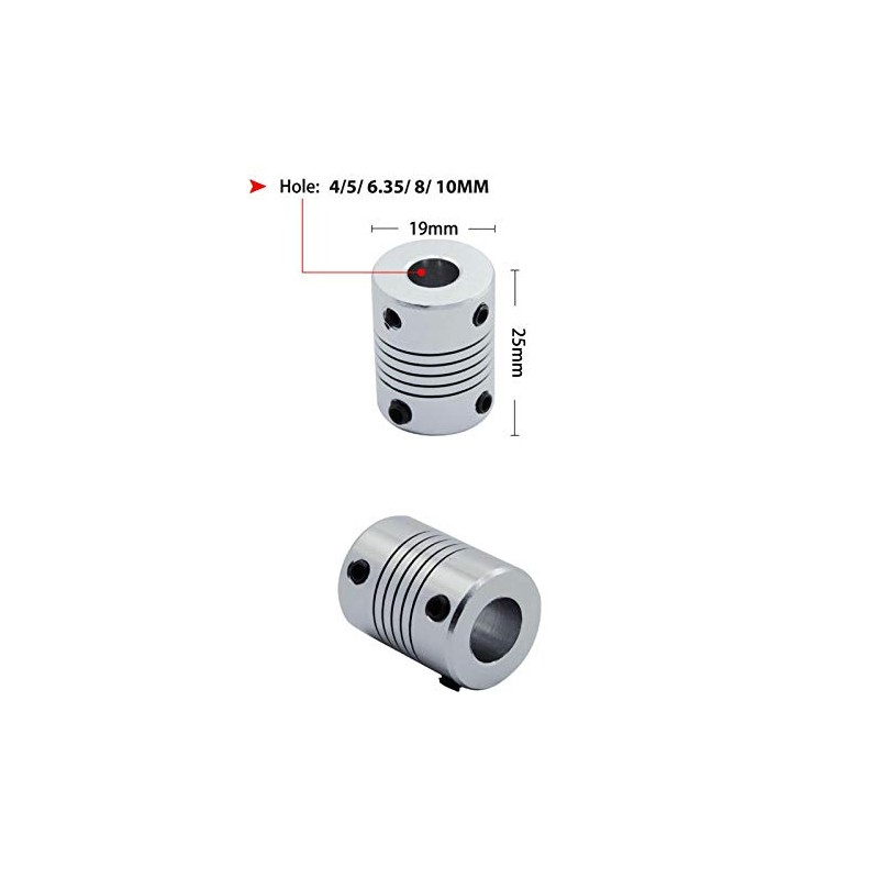 POWERTOOL 5PCS Flexible Shaft Couplings, 6.35mm x 8mm Aluminum Alloy