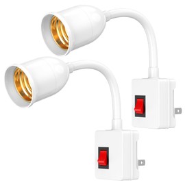 E26/E27 Plug in Light Bulb Socket Adapter with On/Off Switch 360° Fully Flexible Plug-in Bulb Socket Adapter for Bedrooms Night Lights & Table Lamps 2-Pack