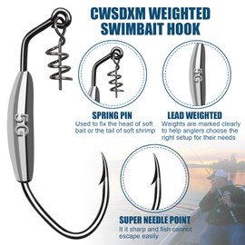CWSDXM Twistlock Weighted Fishing Hooks, Swimbait Weighted Hooks Belly Offset Hooks for Soft Plastics Lures Worm Hooks for Bass Saltwater Freshwater