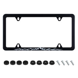 Mountains License Plate Frame Funny Black and White Mountain License Plate Holder Stainless Steel Rust-Proof Auto Parts Personalise Decoration with Screws for Men Women Cover 4 Holes 1pcs