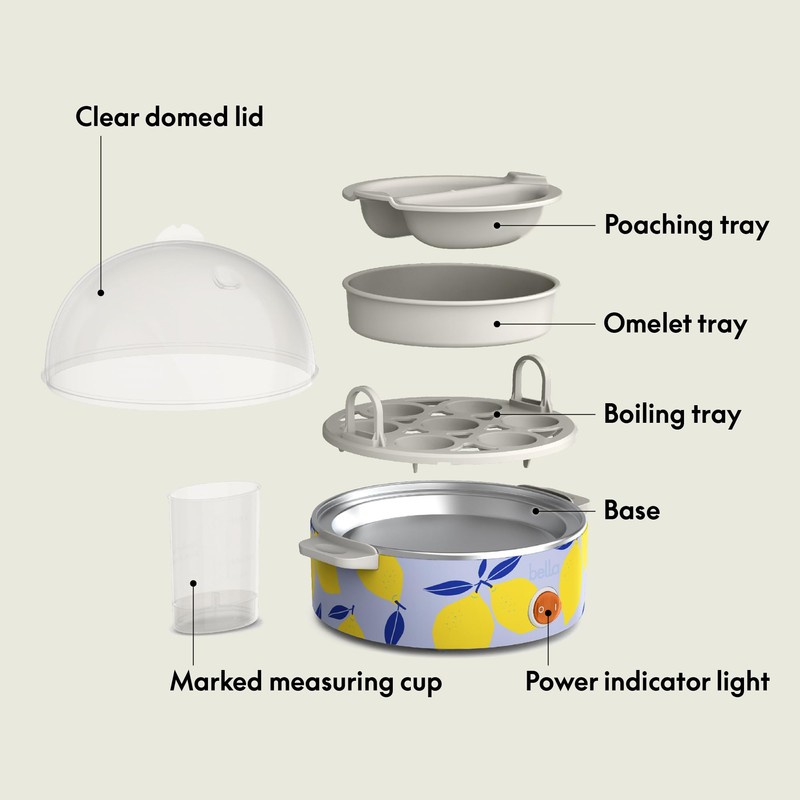bella Electric Egg Cooker, 7 Eggs Capacity Tray, Single Stack,