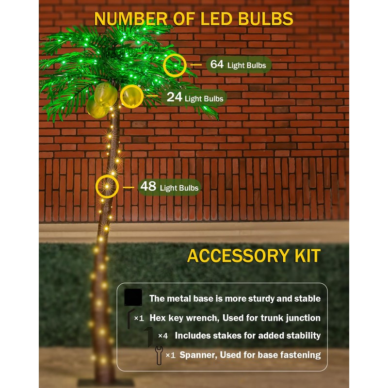 TYBEEU 5ft Lighted Palm Tree 136 LED Lights with Glowing