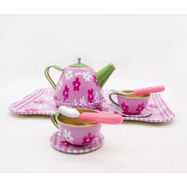 FABRICA DEL JUEGO Juego De Té Metálico Para Niñas Diseño De Flores 19 Piezas