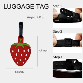 Cute Strawberry Luggage Tag – Durable Silicone Bag ID Name Label for Suitcases & Backpacks, Easy-to-Spot Travel Tag for Kids & Adults, Family Vacations, School Trips & Holiday Travel