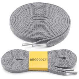 WEGOODZF Flat Trainer Shoe Laces: 8 mm Wide Multicoloured Trainers Football Sports Shoelaces for Children Men Women Boys and Girls 2 Pairs, 06 Light Grey