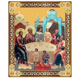 Wedding at Cana Christian Orthodox Catholic Icon Wooden, Wall Hanging With Stand, 7 1/2 Inch