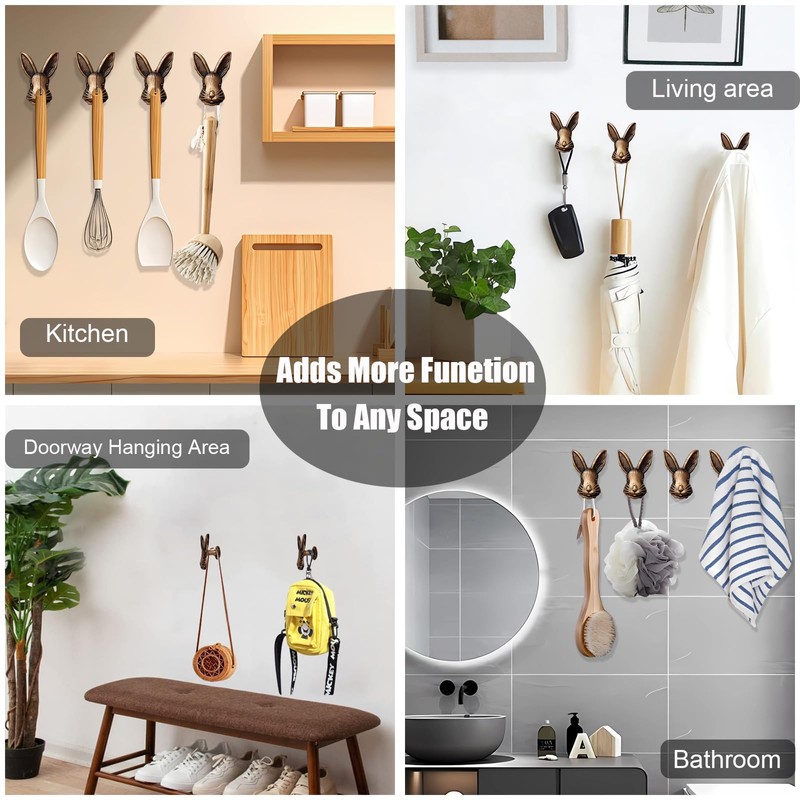 EIiegh Rabbit Coat Hooks, Creative Animal Wall Hook, Decorative Wall