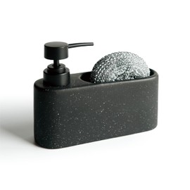 SEICASAYA Kitchen Soap Dispenser with Sponge Holder, 8.5 oz Ceramic Dish Soap Dispenser Set with Scrubber, Counter Organization (Black)