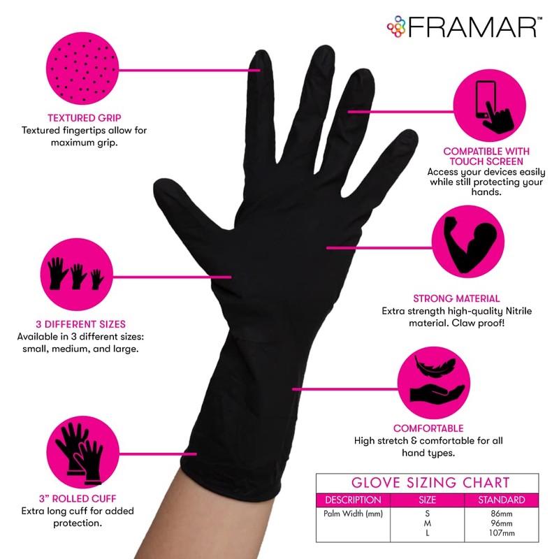 FRAMAR Black Nitrile Gloves Small – Black Disposable Gloves Small,