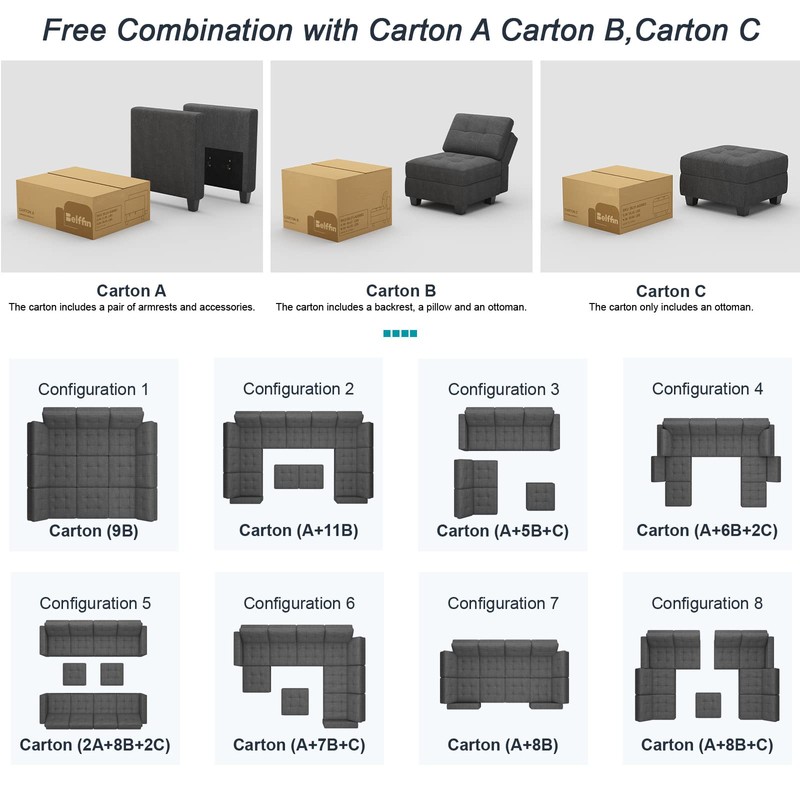 Belffin Armrest Module for Modular Sectional Sofa Couch Side Armrest