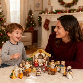 Nativity Advent Calendar 2025 Kids - 24 Days Light-Up Nativity Scene Set with Resin Figures，Toddler Advent Calendar 2025 Girls and Boys，Christmas Countdown Calendar Gifts for Children