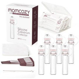 Momcozy Colector de Calostro, Colector Reutilizable de Leche Materna con Estuche y Toalla de Algodón, Contenedor Portátil Libre de BPA, Multiusos, 5ml, Paquete con 6