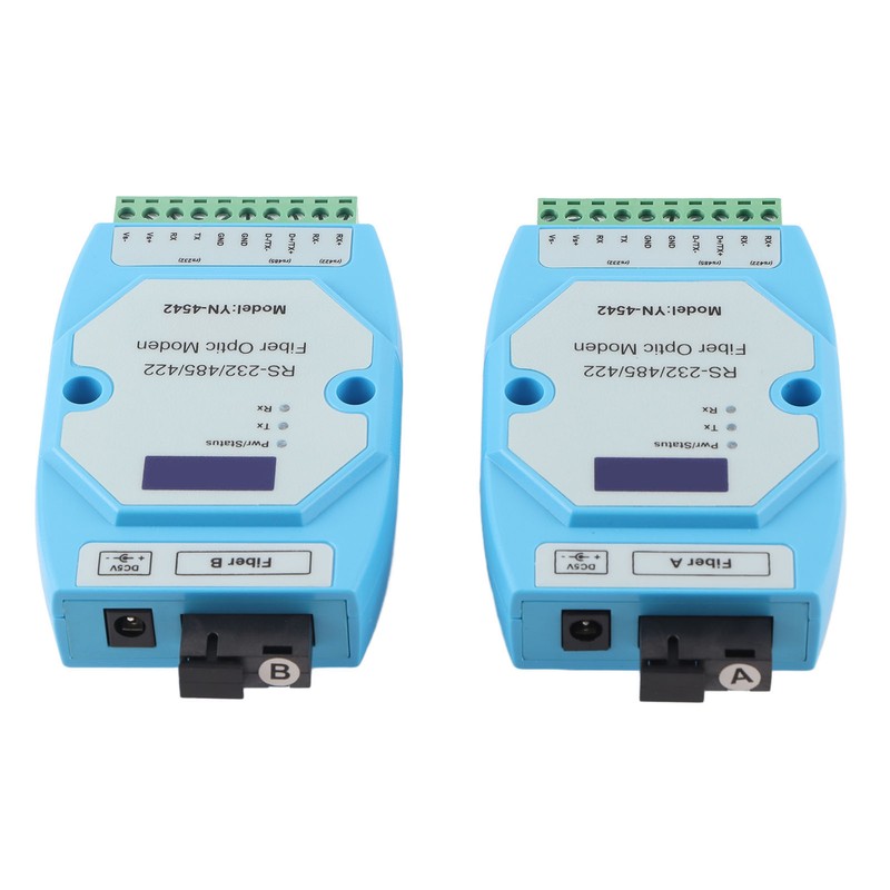 2Pcs RS485/422/232 Fiber Optic Converter Bidirectional Transimitter Receiver Modem Transmission
