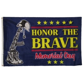 AES 3x5 Honor The Brave Support Troops Memorial Day Holiday Flag 3'x5' Grommets Fade Resistant Double Stitched Premium Penant House Banner Grommets