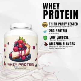 Ekkovision Protein Powder, Berry Cheesecake, 25 G Whey Protein per Scoop, Low Lactose, High Protein for Men and Women with Active Lifestyles, Perfect for Shakes, Smoothies, and Recipes, 60 Servings