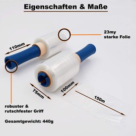 verpacking Mini Stretch Film 23 µm Thick 100 mm x 150 m Tear-Resistant, Stretchy & Reliable Hand Stretch Film Stretch Film Packaging Film (1 Roll)