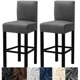 HFCNMY Velvet Bar Stool Covers, 2 Pack with Backs - Washable High Chair Covers with Elastic Bands - Dark Gray