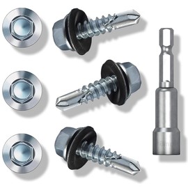 120 pcs Self-Drilling Roofing Screws,4.8x19 mm Hex Head Self Tapping Screws,with Rubber Sealing Washer. with Hex Socket, Zinc Plat.