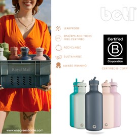 BOTL - Water Bottle with Leakproof Straw Lid, Stainless Steel Non-Insulated Bottle, BPA/BPS Free, Tough Canteen Bottle for Sports and Travel 1200ml- Blush Pink
