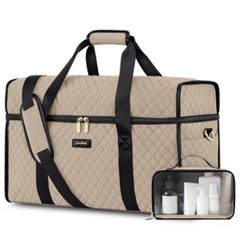 Weekender Travel Duffle Bag for Women: Overnight Bags with Shoe Compartment Carry on Bags for Airplanes with Toiletry Bag Weekend Yoga Gym Bag with Wet Pocket Nude Black