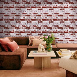 Commomy 3D Faux Brick Wall Panels - 10 pcs 11.8”x 11.8”Small Size PVC Whitewash Red Peel and Stick Brick Backsplash Brick Wallpaper Wall Tile for Kitchen,Bedroom,Bathroom,Living Room,Fireplace,RV