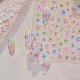 1 Sheets Spring Flower Nail Decals for Nail Art Embossed Dried Flower Nail Design Supplies Colorful Floral Nail Art Stickers 5D Self-Adhesive Hawaii Hibiscus Nail Stickers for Women Nails Supplies