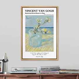 SIGNLEADER Framed Canvas Print Wall Art Van Gogh Blossoming Almond Branch Botanical Brushstroke Illustrations Expressionism Traditional Colorful Multicolor for Living Room, Bedroom, Office - 24"x36" Natural