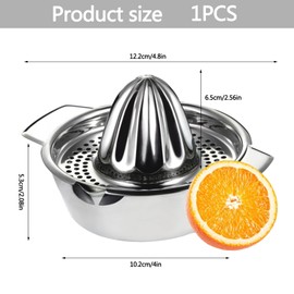 Manual Lemon Juicer 304 Stainless Steel Orange Squeezer, Lime Citrus Fruit Press Heavy Duty Screw Top Lemon Squeezer with Strainer＆ 350ml Container, 2 Pour Spouts, Ø 13.8 Cm, Dishwasher Safe