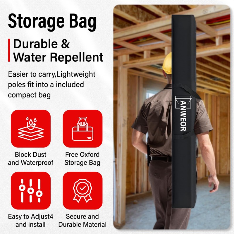 10FT Dust Barrier Poles Kit,Spring Retractable Zipper Wall Poles for