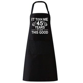 LAMIVEENLA Funny Apron for Men Adjustable - 45th Birthday Gifts for Women Men Chef Apron Black Kitchen Apron Gifts for Dad Him Husband Grandpa Cooking Apron Mens Apron