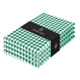 Softopia Cotton 4 Pack Gingham Check Kitchen Dish Towels 16x26 Inches, Absorbent & Durable, Washable, Hand Tea Towels with Hanging Loop - Ideal for Restaurants & Home Kitchens, Green White